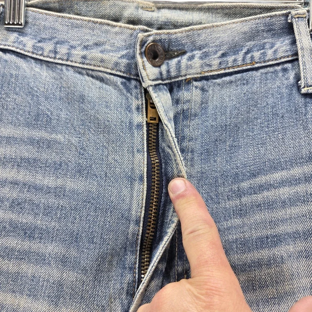 Edwin Jeans Mens 40x38 Blue Selvedge 505S Thrashed Whiskers Light Wash